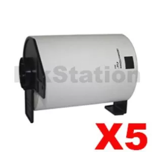 5 x Compatible Brother DK-11241 Black Text on White 102mm x 152mm Die-Cut Paper Label Roll - 200 labels per roll
