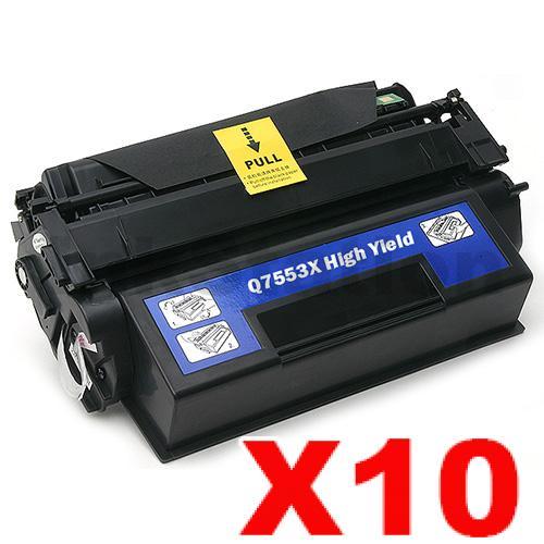 HP 10 x Q7553X (53X) Compatible Black Toner Cartridge - 7,000 Pages ...