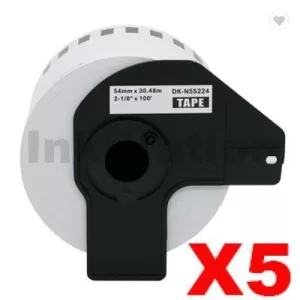 5 x Compatible Brother DK-N55224 Black Text on White Continuous Paper Label Roll Non-Adhesive 54mm x 30.48m