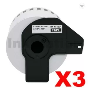 3 x Compatible Brother DK-N55224 Black Text on White Continuous Paper Label Roll Non-Adhesive 54mm x 30.48m