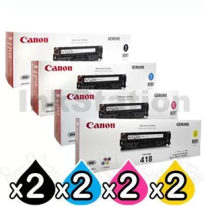 2 sets of 4 Pack Genuine Canon CART-418 Toner Cartridges [2BK,2C,2M,2Y]