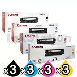 3 sets of 4 Pack Genuine Canon CART-418 Toner Cartridges [3BK,3C,3M,3Y]