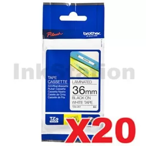 20 x Genuine Brother TZe-261 36mm Black Text on White Laminated Tape - 8 meters