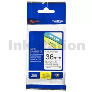 Genuine Brother TZe-261 36mm Black Text on White Laminated Tape - 8 meters