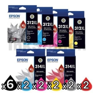 16 Pack Epson 312XL 314XL Genuine High Yield Inkjet Cartridge Combo [6BK,2C,2M,2Y,2GY,2R]