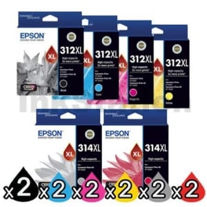 12 Pack Epson 312XL 314XL Genuine High Yield Inkjet Cartridge Combo [2BK,2C,2M,2Y,2GY,2R]
