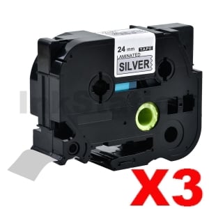 3 x Compatible Brother TZe-951 24mm Black Text on Silver Laminated Tape - 8 meters