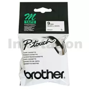 Genuine Brother M-K221 9mm Black Text on White Tape - 8 meters