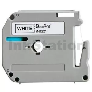 Compatible Brother M-K221 9mm Black Text on White Tape - 8 meters