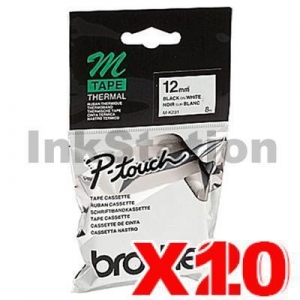 20 x Genuine Brother M-K231 12mm Black Text on White Tape - 8 meters