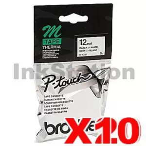 20 x Genuine Brother M-K231 12mm Black Text on White Tape - 8 meters