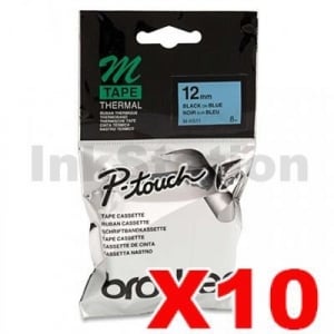 10 x Genuine Brother M-K531 12mm Black Text on Blue Tape - 8 meters