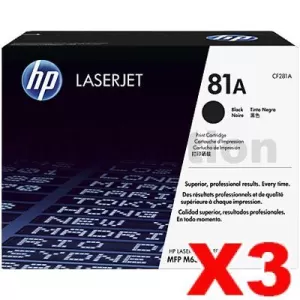 3 x HP CF281A (81A) Genuine Black Toner Cartridge - 10,500 Pages