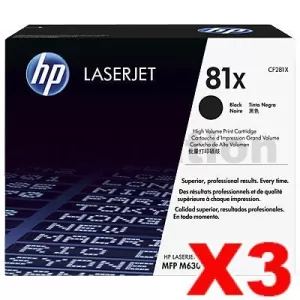 3 x HP CF281X (81X) Genuine Black Toner Cartridge - 25,000 Pages