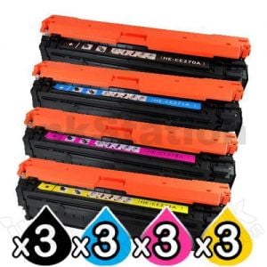 3 sets of 4 Pack HP CE270A-CE273A (650A) Compatible Toner Cartridges [3BK,3C,3M,3Y]