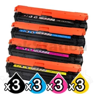 3 sets of 4 Pack HP CE270A-CE273A (650A) Compatible Toner Cartridges [3BK,3C,3M,3Y]