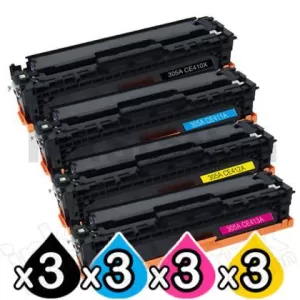 3 sets of 4 Pack HP CE410X-CE413A (305X/305A) Compatible Toner Cartridges [3BK,3C,3M,3Y]