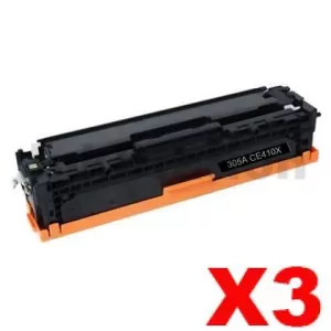 3 x HP CE410X (305X) Compatible Black Toner Cartridge - 4,000 Pages
