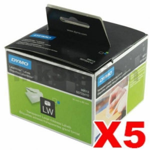 5 x Dymo SD99013 / S0722410 Genuine Black on Clear Plastic Label Roll 36mm  x 89mm - 260 labels per roll