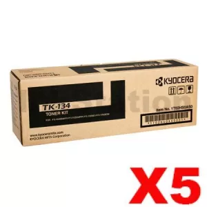 5 x Genuine Kyocera TK-134 Black Toner Cartridge FS-1028MFP, FS-1128MFP, FS-1300D, FS-1300DN, FS-1300DTN, FS-1350DN - 7,200 pages