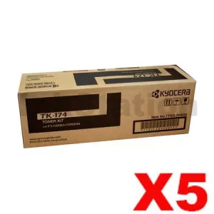 5 x Genuine Kyocera TK-174 Black Toner Kit FS-1320D, FS-1370DN, P-2135D, P-2135DN- 7,200 pages