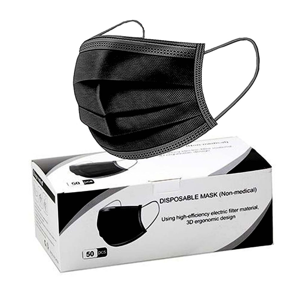 50PCS Disposable Face Mask 3 Layer Protection - Black - InkStation