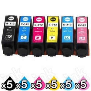 30 Pack Compatible for Epson 312XL High Yield Inkjet Cartridge Combo [5BK,5C,5M,5Y,5LC,5LM]
