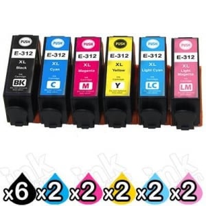 16 Pack Compatible for Epson 312XL High Yield Inkjet Cartridge Combo [6BK,2C,2M,2Y,2LC,2LM]
