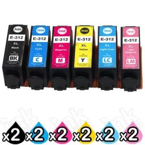 12 Pack Compatible for Epson 312XL High Yield Inkjet Cartridge Combo [2BK,2C,2M,2Y,2LC,2LM]