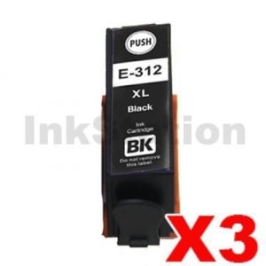 3 x Compatible for Epson 312XL (C13T183192) Black High Yield Inkjet Cartridge