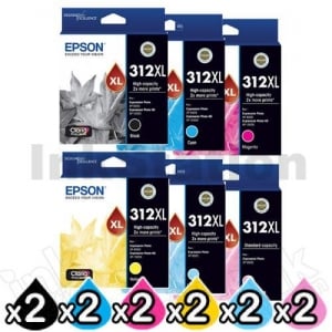 12 Pack Epson 312XL Genuine High Yield Inkjet Cartridge Combo [2BK,2C,2M,2Y,2LC,2LM]