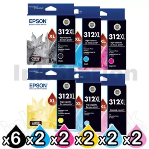 16 Pack Epson 312XL Genuine High Yield Inkjet Cartridge Combo [6BK,2C,2M,2Y,2LC,2LM]