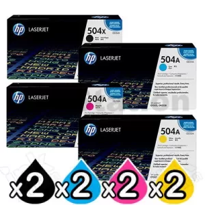 2 sets of 4 Pack HP CE250X-CE253A (504X/504A) Genuine Toner Cartridges [2BK,2C,2M,2Y]