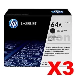 3 x HP CC364A (64A) Genuine Black Toner Cartridge - 10,000 Pages