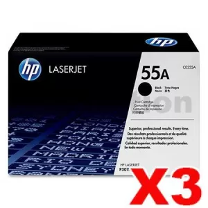 3 x HP CE255A (55A) Genuine Black Toner Cartridge - 6,000 Pages