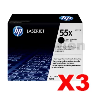 3 x HP CE255X (55X)  Genuine Black High Yield Toner Cartridge - 12,000 Pages