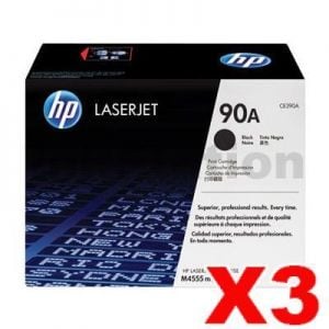 3 x HP CE390A (90A) Genuine Black Toner Cartridge - 10,000 Pages