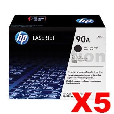 HP 5 x CE390A (90A) Genuine Black Toner Cartridge - 10,000 Pages ...