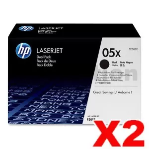 2 x HP CE505X (05X)  Genuine Black High Yield Toner Cartridge - 6,500 Pages