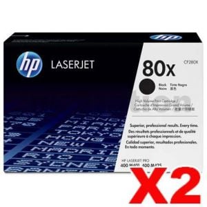2 x HP CF280X (80X) Genuine Black Toner Cartridge - 6,900 Pages