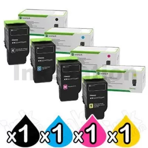 4 Pack Lexmark Genuine C2425 / MC2425 High Yield Return Program Toner Cartridge - BK 3,000 pages, C/M/Y 2,300 pages
