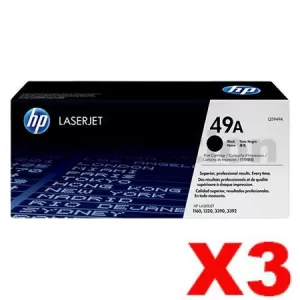 3 x HP Q5949A (49A) Genuine Black Toner Cartridge - 2,500 Pages