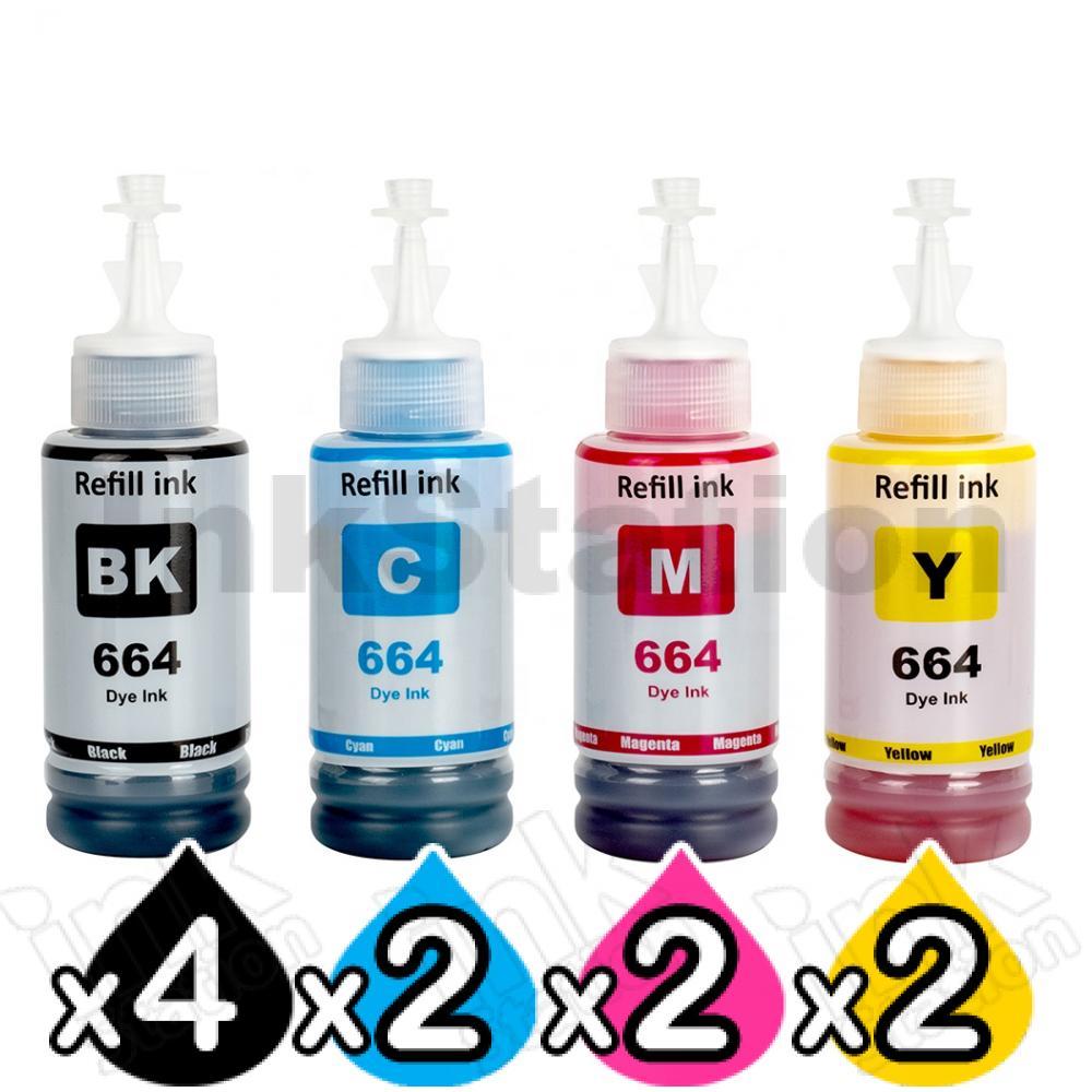 Epson 10 Pack Compatible T664 Ecotank Ink Bottles 4bk2c2m2y Ink Cartridges Inkstation 7440