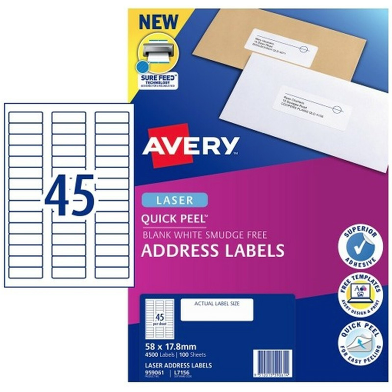 Avery 959018 White Matte Laser Inkjet Rectangle Labels 84up 46 X 111mm 2100 Labels25 5403