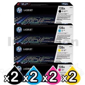 2 sets of 4 Pack HP CE320A-CE323A (128A) Genuine Toner Cartridges [2BK,2C,2M,2Y]