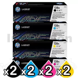 2 sets of 4 Pack HP CE320A-CE323A (128A) Genuine Toner Cartridges [2BK,2C,2M,2Y]
