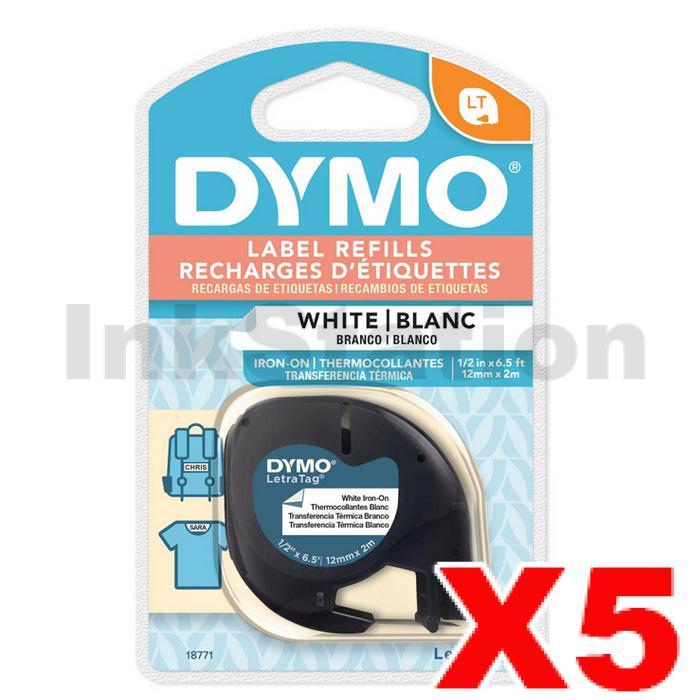 Dymo 10 x 18771 Genuine 12mm x 2m Black on White LetraTag Label IronOn