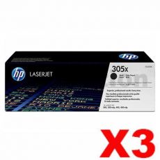 3 x HP CE410X (305X) Genuine Black Toner Cartridge - 4,000 Pages