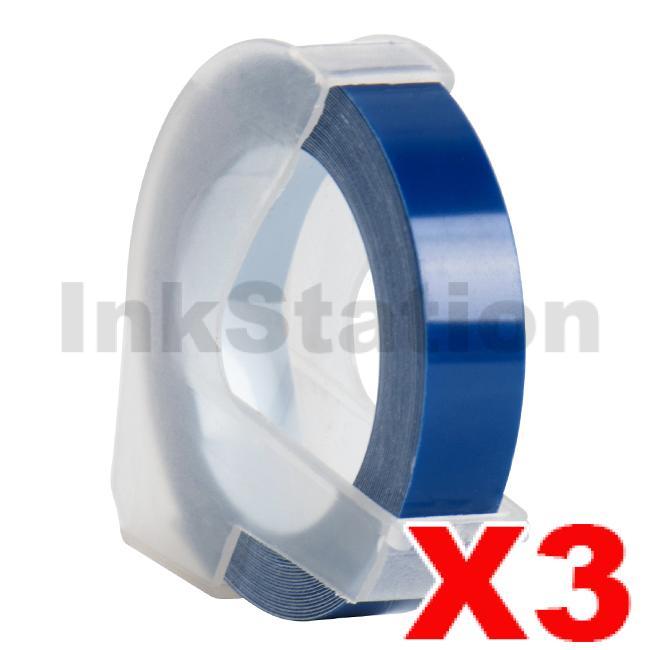 Dymo 3Pack 1741671 Compatible Blue Embossing Label Cassette 9mm x 3m