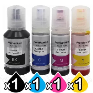 4-Pack Compatible for Epson T502 EcoTank Ink Bottles [BK+C+M+Y]